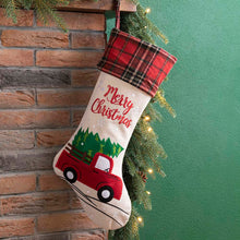 Load image into Gallery viewer, 21&#39;&#39;L Embroidered Linen Christmas Stocking - Red Truck
