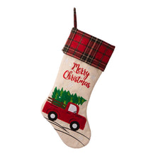 Load image into Gallery viewer, 21&#39;&#39;L Embroidered Linen Christmas Stocking - Red Truck
