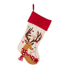 Load image into Gallery viewer, 21&#39;&#39;L LED Embroidered Linen Christmas Stocking - Reindeer
