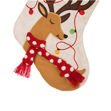 Load image into Gallery viewer, 21&#39;&#39;L LED Embroidered Linen Christmas Stocking - Reindeer
