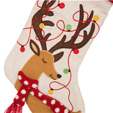 Load image into Gallery viewer, 21&#39;&#39;L LED Embroidered Linen Christmas Stocking - Reindeer
