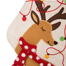 Load image into Gallery viewer, 21&#39;&#39;L LED Embroidered Linen Christmas Stocking - Reindeer
