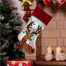 Load image into Gallery viewer, 21&#39;&#39;L LED Embroidered Linen Christmas Stocking - Reindeer
