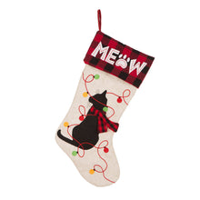 Load image into Gallery viewer, 21&#39;&#39;L LED Embroidered Linen Christmas Stocking - Cat
