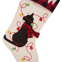 Load image into Gallery viewer, 21&#39;&#39;L LED Embroidered Linen Christmas Stocking - Cat
