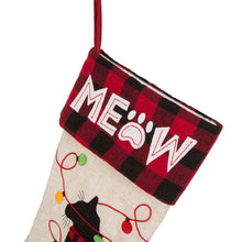 Load image into Gallery viewer, 21&#39;&#39;L LED Embroidered Linen Christmas Stocking - Cat
