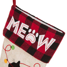 Load image into Gallery viewer, 21&#39;&#39;L LED Embroidered Linen Christmas Stocking - Cat
