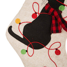 Load image into Gallery viewer, 21&#39;&#39;L LED Embroidered Linen Christmas Stocking - Cat
