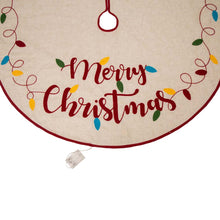 Load image into Gallery viewer, 48&quot;D LED Embroidered Linen Christmas Tree Skirt - Merry Christmas
