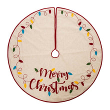 Load image into Gallery viewer, 48&quot;D LED Embroidered Linen Christmas Tree Skirt - Merry Christmas
