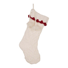 Load image into Gallery viewer, 22&quot;L Knitted  Polyester White Christmas Stocking w/Red Trim &amp; Pompom
