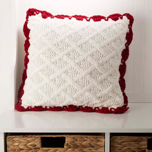 Load image into Gallery viewer, Knitted Polyester White Pillow Cover with Red Trim &amp; Pompom
