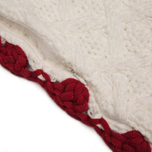 Load image into Gallery viewer, Knitted Polyester White Pillow Cover with Red Trim &amp; Pompom
