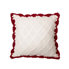 Load image into Gallery viewer, Knitted Polyester White Pillow Cover with Red Trim &amp; Pompom
