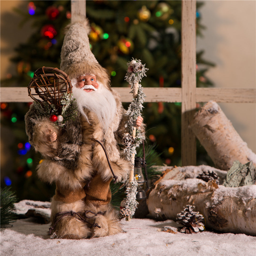 Handmade Faux Fur Santa Figurine Christmas Holiday Decoration Ornaments Gray 12-inch