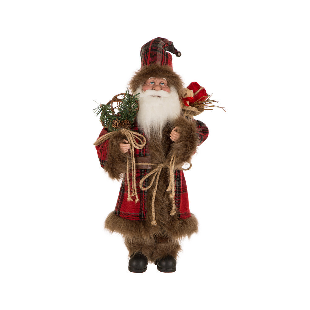 Handmade Plaid Santa Claus Figure Christmas Decoration Ornaments Holiday Decor 18-inch