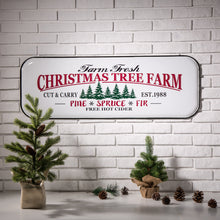 Load image into Gallery viewer, 43.11&quot;L Farmhouse Decor Metal Enamel Christmas Tree Farm Sign
