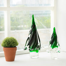 Load image into Gallery viewer, 11.61&quot;H Green Striped Table Decor Glass Christmas Tree
