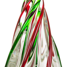 Load image into Gallery viewer, 9.8&quot;H Red/Green Striped Table Decor Glass Christmas Tree
