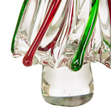 Load image into Gallery viewer, 9.8&quot;H Red/Green Striped Table Decor Glass Christmas Tree
