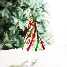 Load image into Gallery viewer, 9.8&quot;H Red/Green Striped Table Decor Glass Christmas Tree
