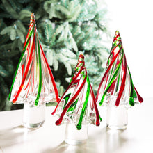 Load image into Gallery viewer, 9.8&quot;H Red/Green Striped Table Decor Glass Christmas Tree
