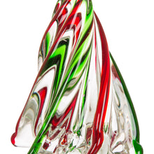 Load image into Gallery viewer, 7.87&quot;H Red/Green Striped Table Decor Glass Christmas Tree
