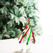 Load image into Gallery viewer, 7.87&quot;H Red/Green Striped Table Decor Glass Christmas Tree
