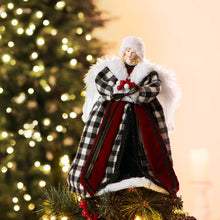 Load image into Gallery viewer, 12&quot;H Black/White Plaid Angel Tree Topper
