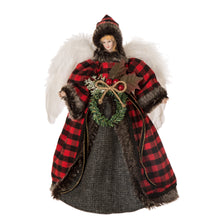 Load image into Gallery viewer, Handmade Plaid Angel Christmas Treetop Ornament Decoration 12&quot; H - Red &amp; Black
