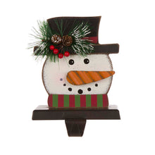 Load image into Gallery viewer, 6.30&quot;H Wooden Metal Snowman Head Stocking Holder
