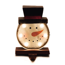 Load image into Gallery viewer, 7.48&quot; Marquee LED Lighted Snowman Head Christmas Stocking Holder Battery Operated
