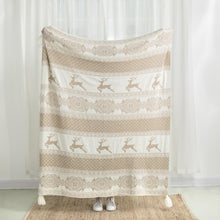 Load image into Gallery viewer, 50&quot;L*60&quot;W Knitted Acrylic Beige Throw Blanket w/Tassels
