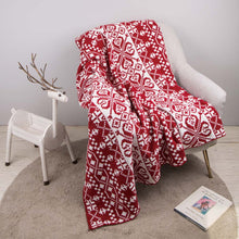 Load image into Gallery viewer, 60&quot;L*50&quot;W Knitted Snowflake Polyester Red/White Throw Blanket 930g
