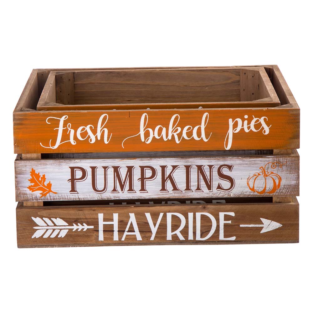 Wooden Pumpkin Storage Crates, Set of 2