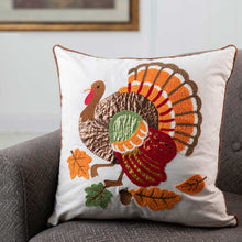 Load image into Gallery viewer, 18&quot;L x 18&quot;W Cotton Embroidered Turkey Pillow Cover
