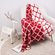 Load image into Gallery viewer, 60&quot;L*50&quot;W Reversible Knitted Nylon Eyelash Yarn Red/White Throw Blanket 1250g
