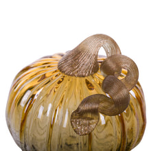 Load image into Gallery viewer, 5.91&quot;D Hand Blown Amber Two-tone Crackle Glass Pumpkin Decor
