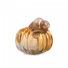 Load image into Gallery viewer, 5.91&quot;D Hand Blown Amber Two-tone Crackle Glass Pumpkin Decor
