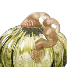 Load image into Gallery viewer, 5.91&quot;D Hand Blown Green Crackle Glass Pumpkin Decor
