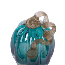 Load image into Gallery viewer, 5.51&quot;H Hand Blown Turquoise Crackle Glass Pumpkin Decor
