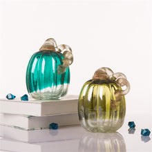 Load image into Gallery viewer, 5.51&quot;H Hand Blown Turquoise Crackle Glass Pumpkin Decor
