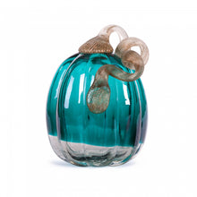 Load image into Gallery viewer, 5.51&quot;H Hand Blown Turquoise Crackle Glass Pumpkin Decor
