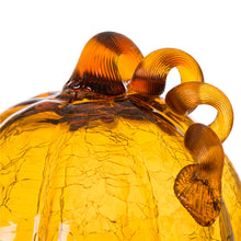 Load image into Gallery viewer, 7.87&quot;L Hand Blown Amber Crackle Glass Pumpkin Decor
