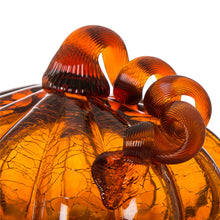 Load image into Gallery viewer, 6.69&quot;L Hand Blown Amber Crackle Glass Pumpkin Decor
