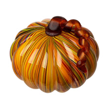 Load image into Gallery viewer, 4.21&quot;H Hand Blown Multi-Striped Glass Pumpkin Decor
