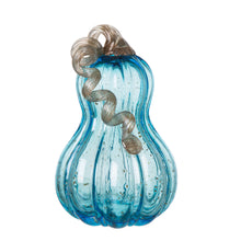 Load image into Gallery viewer, 8.46&quot;H Hand Blown Blue Glitter Glass Pumpkin Decor
