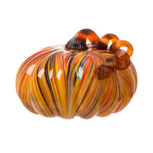 Load image into Gallery viewer, 8.66&quot;D Hand Blown Striped Large Glass Pumpkin Decor
