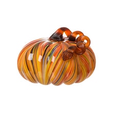 Load image into Gallery viewer, 8.66&quot;D Hand Blown Striped Large Glass Pumpkin Decor
