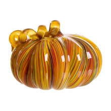 Load image into Gallery viewer, 8.66&quot;D Hand Blown Striped Large Glass Pumpkin Decor
